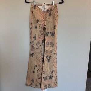 Urban Outfitters BDG Ruched Dipped V-Front Flare Printed Jeans Grunge Tattoo Y2k